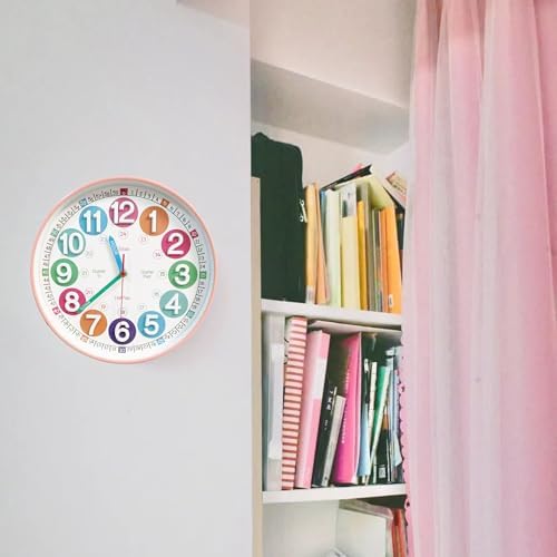 Learning Time Clock for Kids, 12 Inch 3D Peach Pink Classic Silent Wall Clock, Bedroom, Kitchen, Classroom, Decor at School, Clear Digital Clock for Kids Room - Image 4