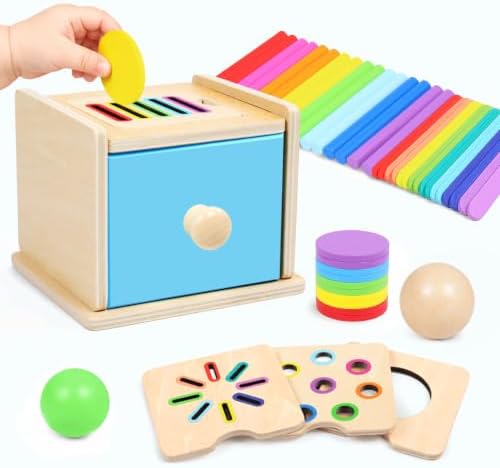 4-in-1 Montessori Coin Box, Wooden Montessori Toys for 1+ Year Old by MTTIERY