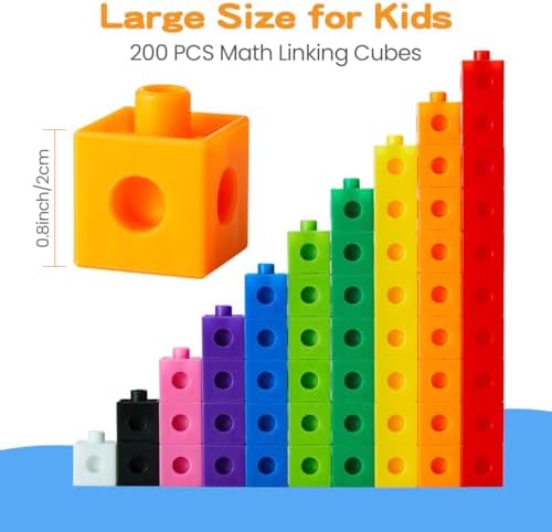Set of 200 Kids Linking Cubes for Math, STEM Connecting Cubes Math Manipulatives Kids Counting Blocks for Classroom Learning Supplies for Preschool and Elementary Children - Image 2