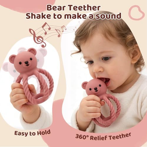 Baby Teething Rattle Toy, 3-in-1 Silicone Teether, Infant Sensory Toys - Image 6