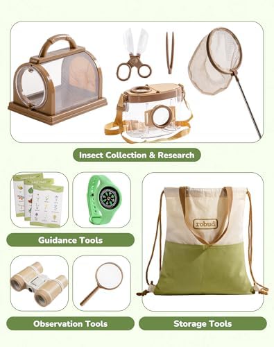 ROBUD Upgraded Kids Explorer Kit, Bug Catcher Kit with Wild Adventure Binoculars, Green Outdoor Exploration Set for Camping, Montessroi Toy for Kids Coming Closer to Nature，WRP30 - Image 3