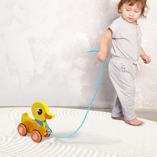Duck Toys for Toddlers 1-3, Baby Pull Toy, Wooden Pull Toy with Bell & Non-Slip Wheel, Interactive Duck for 1-3 Year Olds, Develops Mobility, Balance & Hand Eye Coordination Skills, Yellow - Image 4