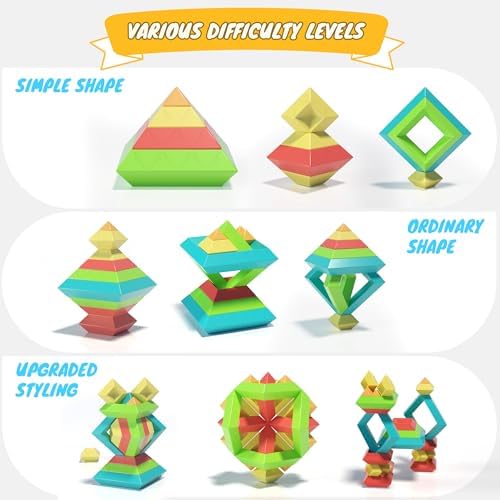 Sorting Stacking Toys for Ages 3 4 5 6 Toddlers,40PCS Pyramid STEM Building Blocks,3D Montessori Preschool Learning Toy for Kids,STEM Sensory Toy Gifts for 2-4 Years Old Boys Girls,Storage Box Set - Image 3