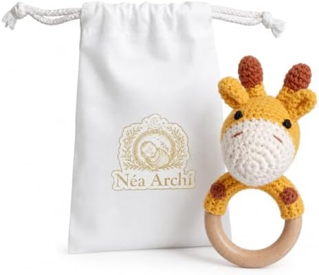 Néa Archí Crochet Baby Rattle, Organic Cotton & Beech Wood, Giraffe by Unknown