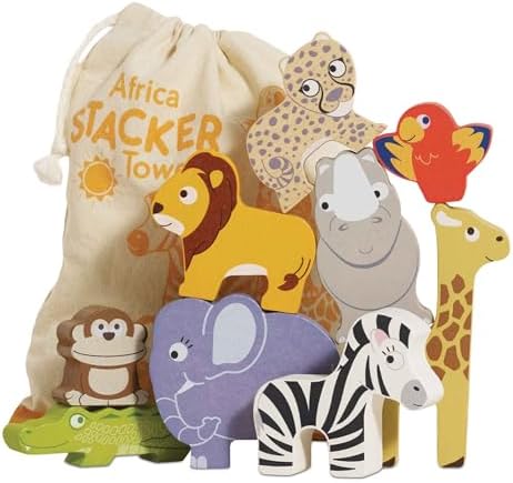 Le Toy Van Wooden Petilou Africa Stacker Tower & Bag, 18m+ by LeToyVan