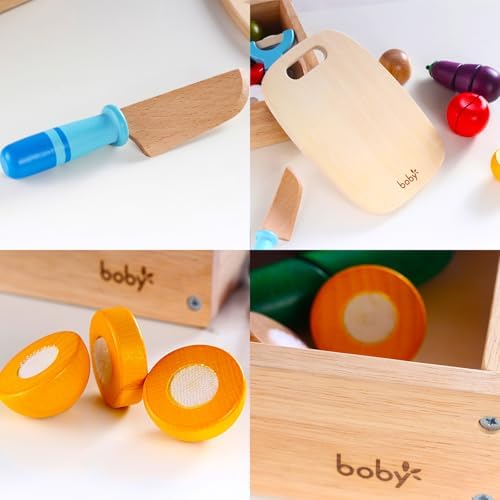 Dailyfunn Wooden Pretend Play Foods Set for Kids Kitchen Montessori Cutting Playset Toys with Storage Box - Image 5