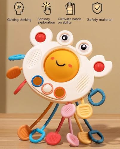 Yummy Baby Products Montessori Sensory Toy for Babies, Silicone Pull String Teething Toy, Perfect for Entertaining Baby While Developing Motor and Sensory Skills (Crab) - Image 4