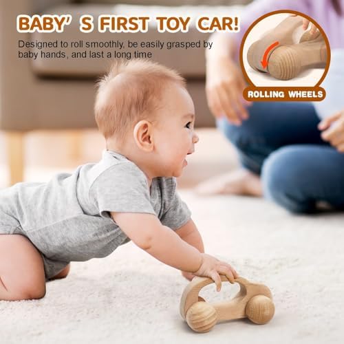 TOY Life Wooden Toys Cars, Montessori Baby Toys 6-12 Months, Wooden Baby Toys Rattle Cars for Toddlers 1-3, Baby Boy Girl Nursery Decor, Montessori Toys for 1 Year Old Boy First Birthday Gift - Image 2