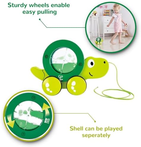 Hape Tito Pull Along | Wooden Turtle with Swirling Shell Pull Toddler Toy, Green - Image 4