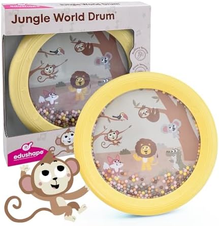 Edushape Jungle World Drum for Baby - Set of 1 Baby Drum Toy for Toddlers 1-3 - Small Drums Musical Toy for Babies 1 Year Old and Up, Soothing Sounds, Fun Tummy Time and Sensory Development by EdushapeShapingChildDevelopmentSince1983