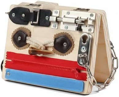 DYNWAVE Children Learning Board Wooden Busy Board Activity Board Sensory Board with Locks Buckles Buttons and Zippers for Hand Eye Coordination Folding Portable Case Suitable for Travel car Rides by DYNWAVE