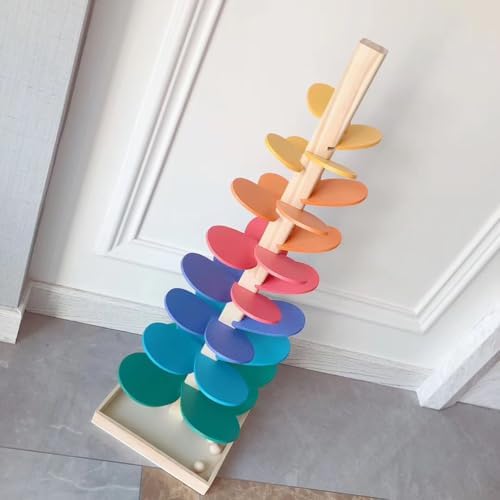 Rainbow Wooden Marble Run Tree, Musical Ball Drop Toy with Colorful Leaves - Image 3