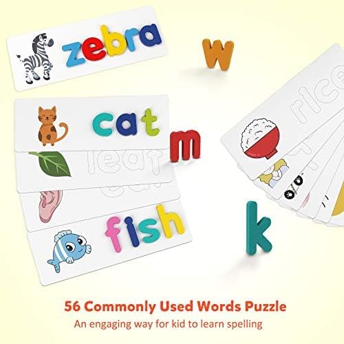 Coogam Reading & Spelling Learning Toy, Wooden Letters Flash Cards Sight Words Matching ABC Alphabet Recognition Game Preschool Educational Tool Set for 3 4 5 Years Old Boys and Girls Kids - Image 2