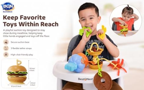4-in-1 Hamburger Baby Suction Cup Toy Holder for High Chair, Teething Toys - Image 2