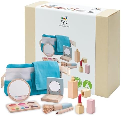 PlanToys® Pretend Play Wooden Makeup Set for Kids with Mirror & Lipstick by PlanToys