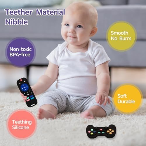 Hooku 2 Pack Silicone Teething Toys for Babies 0-6 Months, Teethers for Babies 6-12 Months, Remote Teether for Baby, Sensory Toys for Babies, Baby Chew Toys KLW8808 - Image 2
