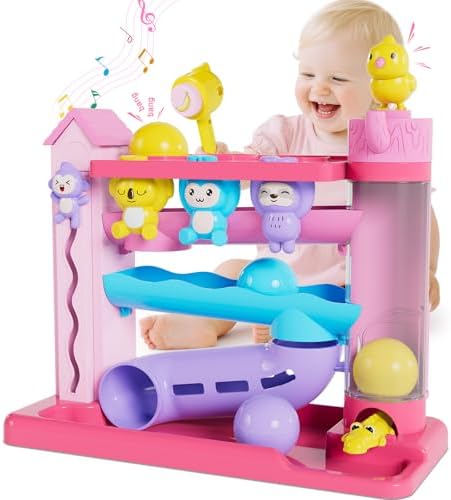 VOILBTOY Musical Toy for 1-2 Year Old Girls,Educational Toys,Ball Drop Toy with English & Spanish,Fine Motor Toys for Kids 1-3,Birthday Gift for 1+ Year Old Girl (Pink) by Unknown