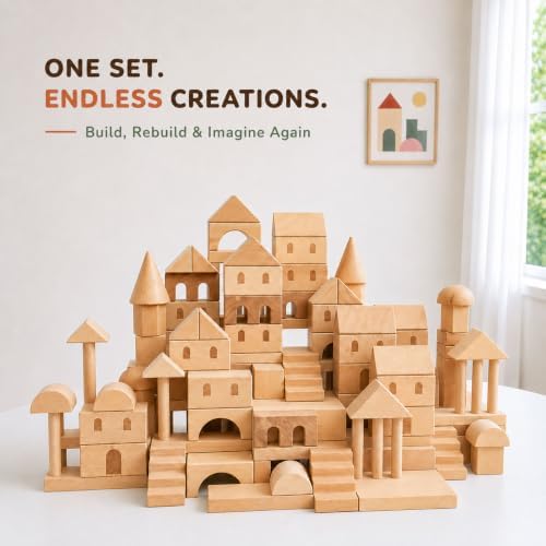 155-Piece Wooden Building Blocks Set with Storage Bag - Image 4