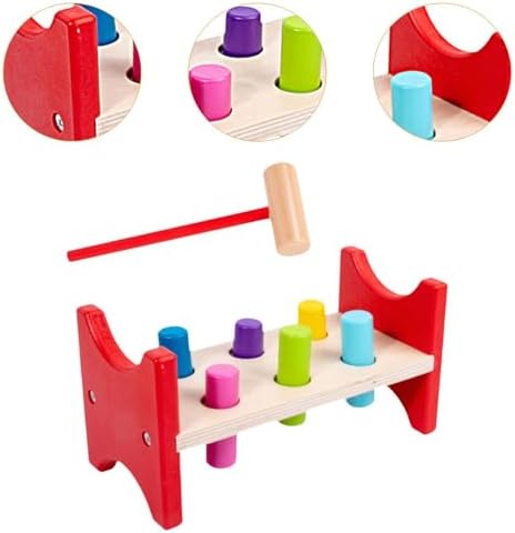 Simhoa Wooden Pounding Bench Toy with Mallet, Rectangle 7.5 x 3.4 x 3.7 in, Fine Motor Skills Activity for Toddlers - Image 5
