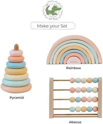 BUSY PUZZLE Wooden Stacking Pyramid, Wooden Rainbow Toy, Montessori Toys, Sensory Toy, Nursery Decor, for Toddlers - Image 6