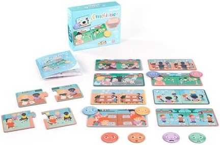 Miniland Emotiduos | Anti-Bullying Board Game for Kids +2. Includes 10 Puzzles, 8 Emotion Faces and Educational Guide. by MinilandEducational