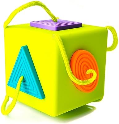 Fat Brain Toys OombeeCube, Toddler and Baby Toys 10 Months and Up, Travel-Friendly Shape Sorter with Tethered Shapes for Early Learning - Image 6