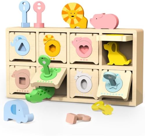 Montessori Toys for 2 Year Old|Wood Lock and Key Toddler Learning Toys by Teekdeer