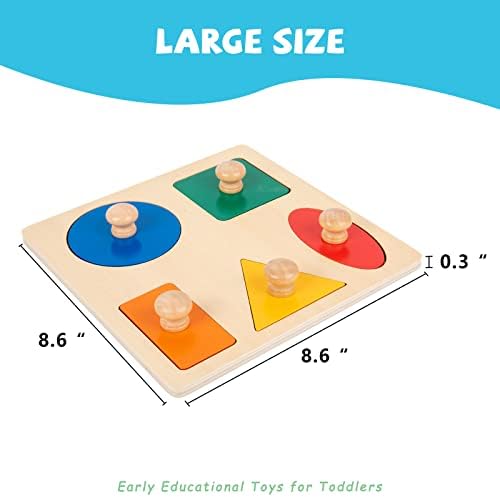Montessori Toys for Babies 6-12 Months Wooden Shape Puzzles for Toddlers 1-3,Jumbo Knob Baby Puzzles for Easy Grasp,Color & Shape Sorter - Montessori Puzzle Preschool Learning Toys(5 Geometric Shape) - Image 5
