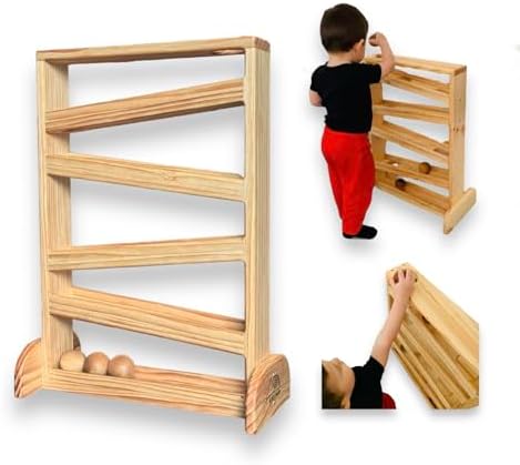 Handmade Wooden Montessori Ball Drop Toy for Toddlers 1 Years Old and Up - Baby Ball Track - Ball Tower Slide - First Birthday Gift - Includes 3 Wooden Balls by PeakandRainbow