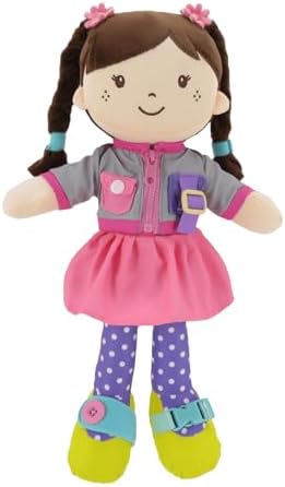 Linzy 15" Learn to Dress Stuffed Doll with Grey Jacket, Educational Montessori Doll for Toddlers, Soft Buckle Toy Gifts for 2 Year Old Girls by Linzy-20YearsforKids