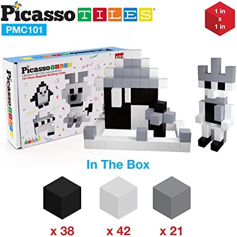 PicassoTiles 101pc Magnetic Puzzle Cube Set Black and White 1 Inch Construction Blocks STEM Educational Toy for Kids Age 3 Plus Sensory Learning Kit with Idea Book for Building and Creativity PMC101 - Image 6