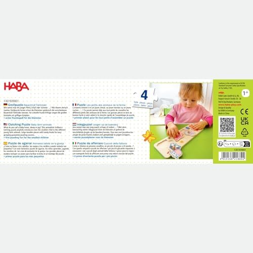 HABA Baby Farm Animals Clutching Puzzle - 4 Piece Jumbo Knob Wooden Puzzle for Ages 1 and Up - Image 2