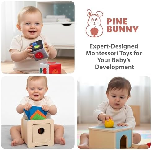 Pine Bunny Montessori Wooden 10-in-1 Toy Set for 7+ Months, Object Permanence Box, Egg and Cup, Tissue Box, Fabric Blocks, Scarf, Educational Learning Sensory Development Fine Motor Skills Baby Toys - Image 4