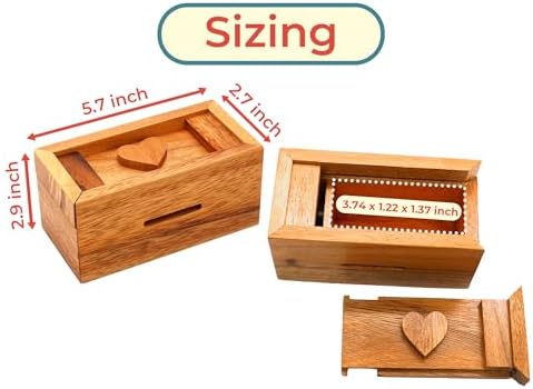 BSIRI Secret Heart Box Brain Teaser Wooden Puzzle Boxes with Hidden Compartments. Ideal Mystery Money Jewelry 3D Puzzle Lock Box, Gift Card, and Money Puzzle - Image 4
