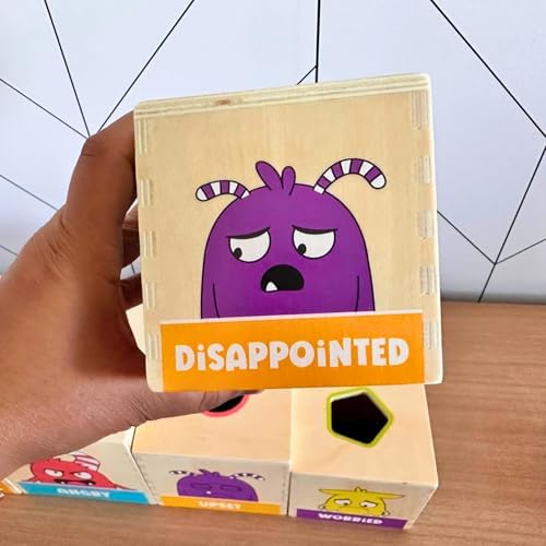 Open The Joy Wooden Tower of Emotions – Stacking Emotional Learning Toy for Toddlers | 5 Emotion Face Blocks + 5 Shape Sorting Blocks | Montessori Toy for Early Development | Ages 12 Months+ - Image 4