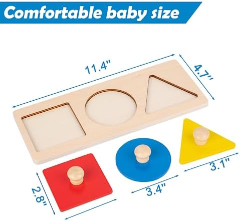 Adena Montessori Colorful Multiple Shape Puzzles Toys for 6-12 Months 1 Year Old Toddler Babies First Shapes Geometric Jumbo Knob Wooden Puzzle Color Sorter (3 Pieces) - Image 5