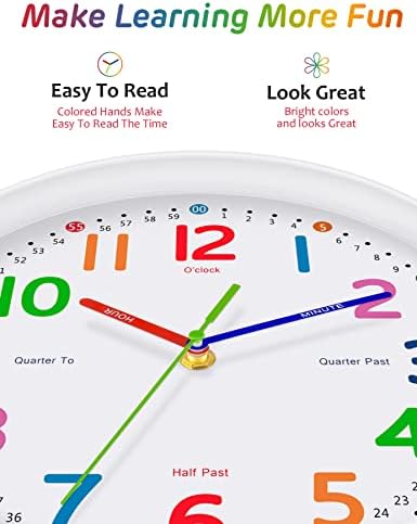Kids Wall Clock: Telling Time Teaching Wall Clocks Silent Non-Ticking Clocks Battery Operated, Rustic Farmhouse Modern Clock Decorative for Kitchen Living Room Bedroom (10 Inch) - Image 4
