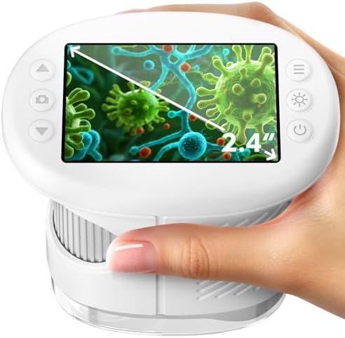 Odatay 4K 1000X Digital Microscope for Kids with 32G Card, Long Distance Viewing & 2.4" Screen Portable Handheld Edu Toys for Age 3-12 Exploring Bugs Plants at Home Classroom & Outdoor Travel, White by Odatay