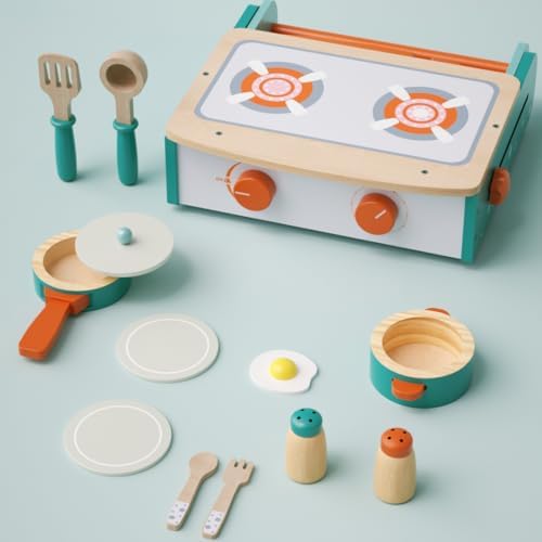 Dailyfunn Wooden Foldable &Portable Toy Stove Pretrend Kitchen PlaySet with Cooking Accessories - Image 3