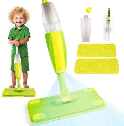 Kids Spray Mop, Fun & Functional Toddler Mop Cleaning Set,Real Working Mini Mop, Pretend Play Toy –Includes Spray Bottle,Washable Microfiber Pads, Montessori Kids Cleaning Toy Set -Green by Lullulii