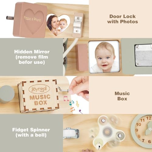 Joyreal Montessori Large Busy Board with Stand, Montessori Sensory Toys for Fine Motor Skills, Wooden Fidget Activity Board for Toddlers, Gifts for Boys Girls (Large Neutral) - Image 5