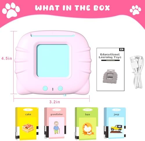 Toddler Talking Flash Cards for 1 2 3 4 5 Year Old Boys and Girls - Language Sensory Learning Device with 224 Sight Words - Montessori,Pocket Speech Therapy,Autism Toys,Christmas Birthday Gift - Pink - Image 6