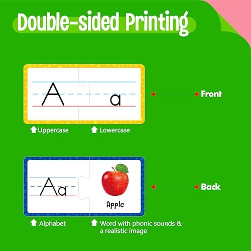 Alphabet Puzzle Cards, 26 PCS Double-Sided Puzzle Cards Alphabet Uppercase & Lowercase Matching Game Self Correcting Puzzles Learn Letter & Case Recognition ABC Learning for Kindergarten Preschool - Image 3