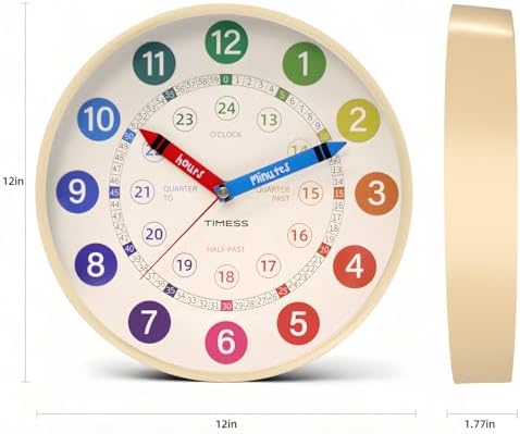 TIMESS 12-Inch Learning to Tell Time Wall Clock, Silent Non-Ticking - Image 2
