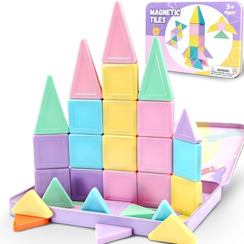 Travel Magnetic Tiles for Toddler Girls, 36PC Mini Macaron Set Airplane Restaurant Road Trip Gifts for Kids Age 3 4 5 6 7 8 Year Building Magnet Blocks Fidget Classroom Prize Easter Basket Stuffers by Unknown
