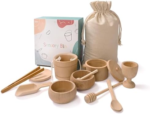 Montessori Sensory Bin Toys for Toddlers, 11pcs Wooden Toys by MONTPLEASANT