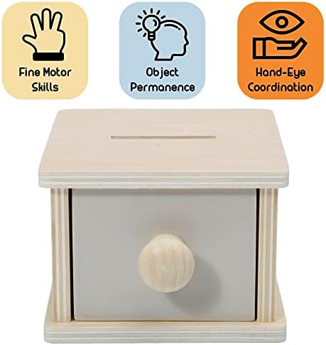 Montessori Coin Box, Montessori Toys for 1 Year Old Toddler Coins, Baby Wooden Toy Ball Infant Drawer Drop, 1+ Baby Essentials Object Permanence Learning - Image 3