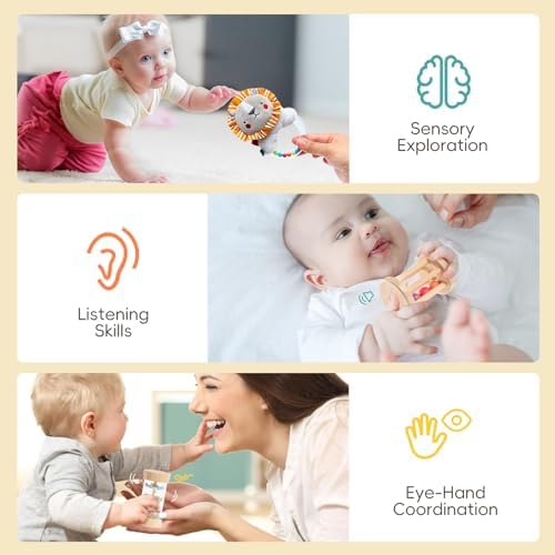 Toyssa Montessori Toys for Babies 0-6 Months, 6 in 1 Wooden Learning Educational Sensory Toys with Spinning Drum & Tummy Time Mirror & Baby Rattle & Flash Card, Birthday Gifts for Babies Boys Girls - Image 6