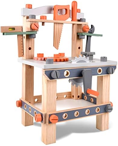 varbertos Wooden Tool Bench for Kids Toddlers, Pretend Play Workbench Set Workshop Workbench Construction Toys Gift for 3 4 5 Years Old Girls & Boys by varbertos