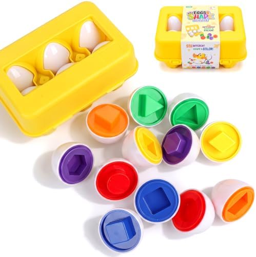 Montessori Sorting Toy Color & Shape Matching Eggs, Gifts for Ages 12M+ by ROOCHKD
